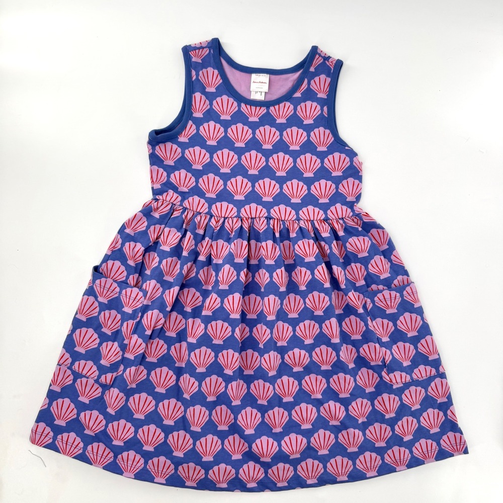 Hanna Andersson Seashell Pocket Dress Kids Size 10 Blue Pink Excellent Shells